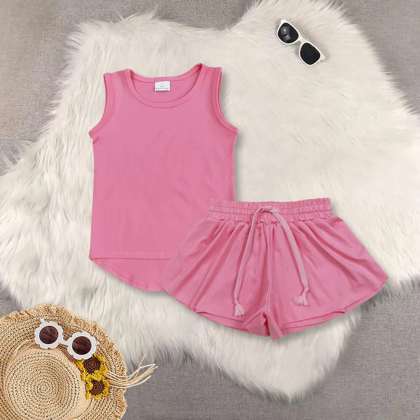 Match Baby Girls Sleeveless Colorful Yoga Vests Top Ruffle Shorts Set D 6.3