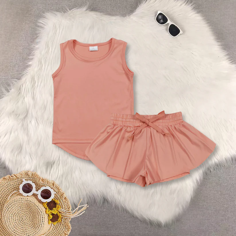 Match Baby Girls Sleeveless Colorful Yoga Vests Top Ruffle Shorts Set D 6.3