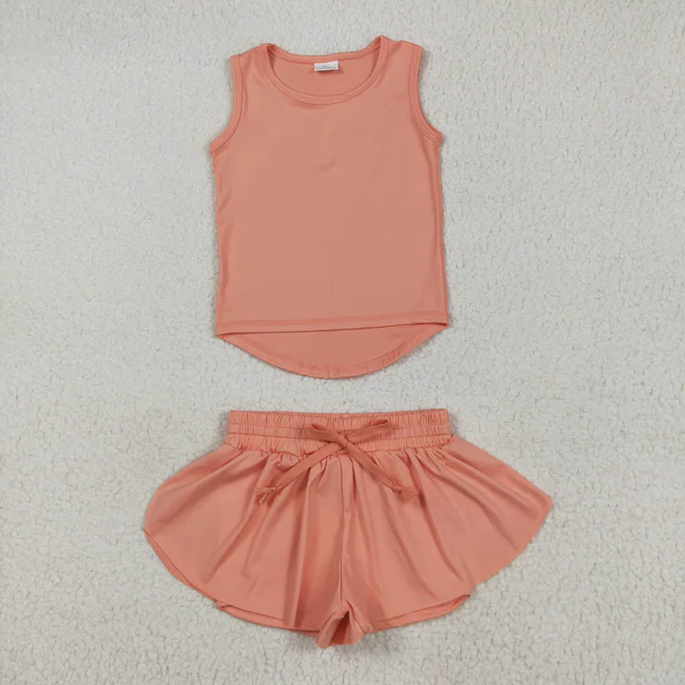 GSSO2502 Baby Girls Peach Sleeveless Top Skorts Sets   D 7.7