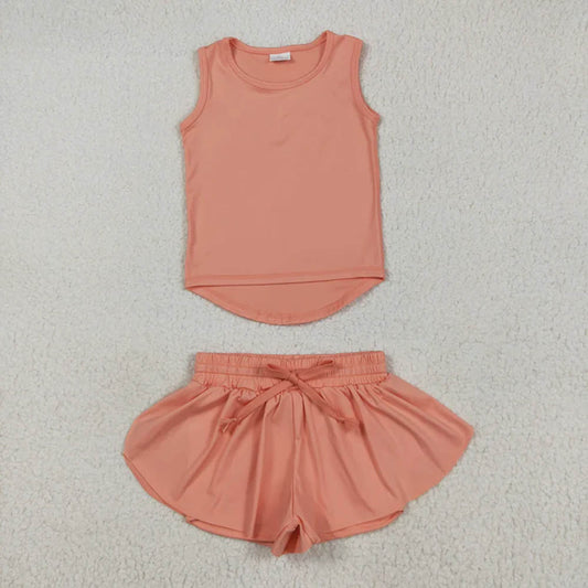GSSO2502 Baby Girls Peach Sleeveless Top Skorts Sets   D 7.7