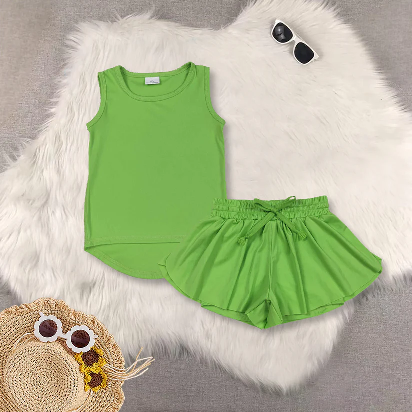 Match Baby Girls Sleeveless Colorful Yoga Vests Top Ruffle Shorts Set D 6.3