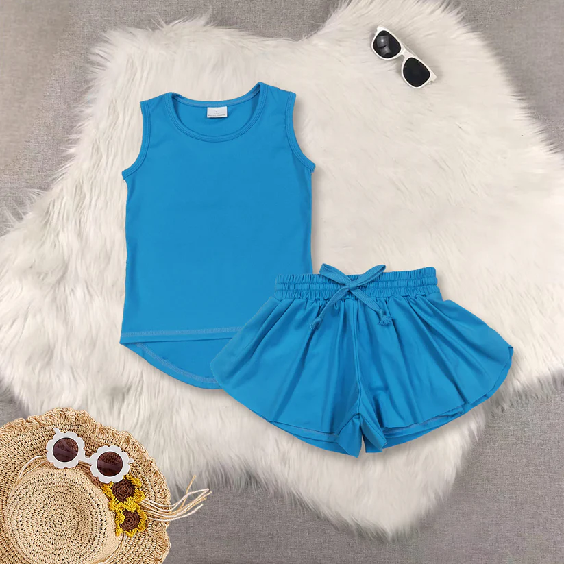 Match Baby Girls Sleeveless Colorful Yoga Vests Top Ruffle Shorts Set D 6.3