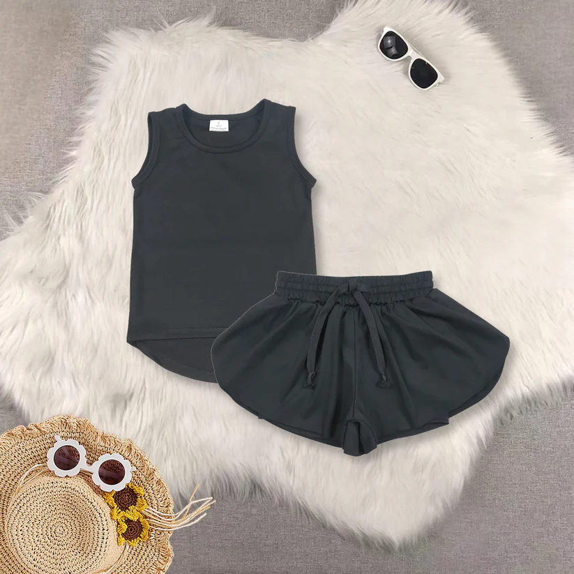 Match Baby Girls Sleeveless Colorful Yoga Vests Top Ruffle Shorts Set D 6.3