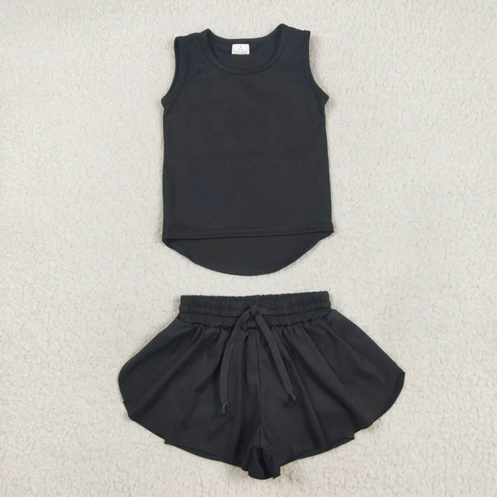 GSSO2505  Baby Girls Black Sleeveless Top Skorts Sets D 7.7