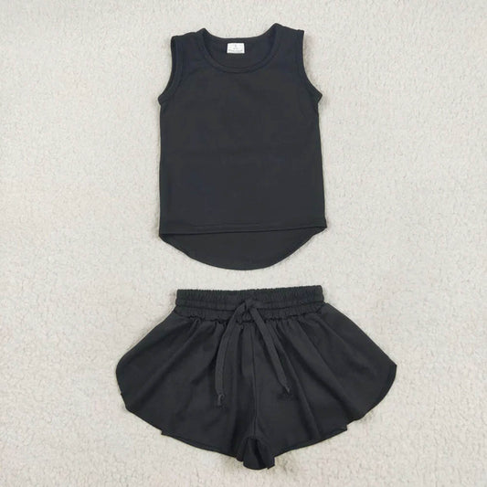 GSSO2505  Baby Girls Black Sleeveless Top Skorts Sets D 7.7