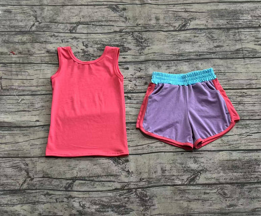 presale GSSO2507 Baby Girls Pink Sleeveless Shirt Top Lavender Pockets Short Yoga Active Set   D 3.26