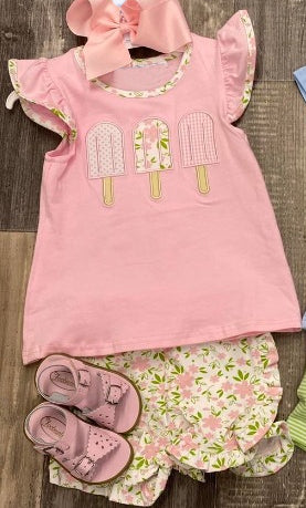 presale GSSO2508 Baby Girls Popsicle Top Floral Ruffle Short Set D 3.24