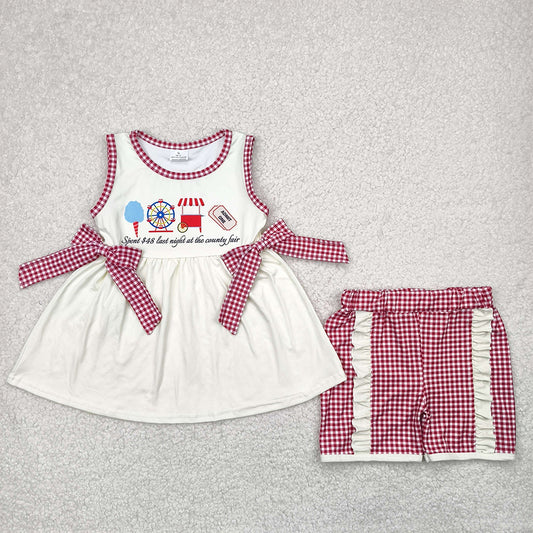 GSSO2518  Baby Girls Ice Cream Store Bows Tunic Red Plaid Ruffle Short Set D 4.9