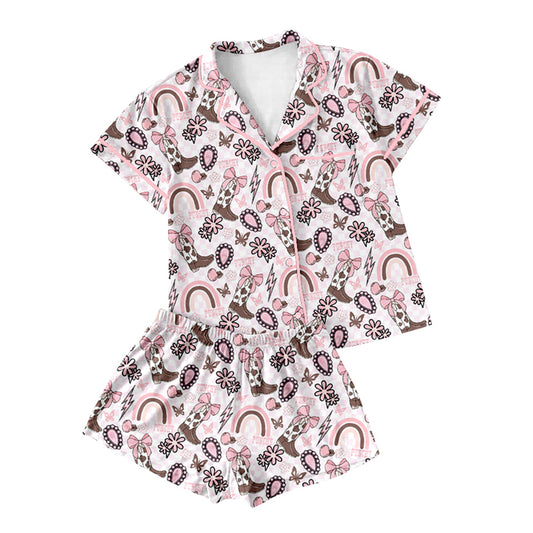 presale GSSO2519 Adult Women Boots Rainbows Button Pocket Top Shorts Pajamas Set D 3.28