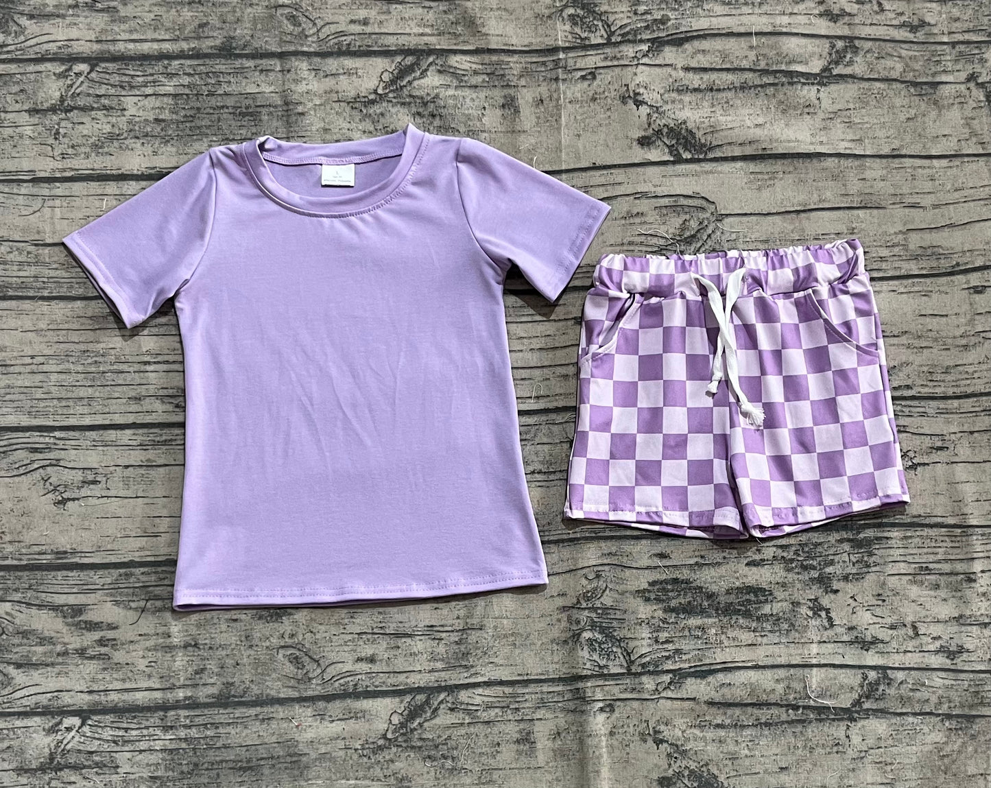 GSSO2524 Baby Girls Lavender Short Sleeves Top Plaid Short Set   D 4.21