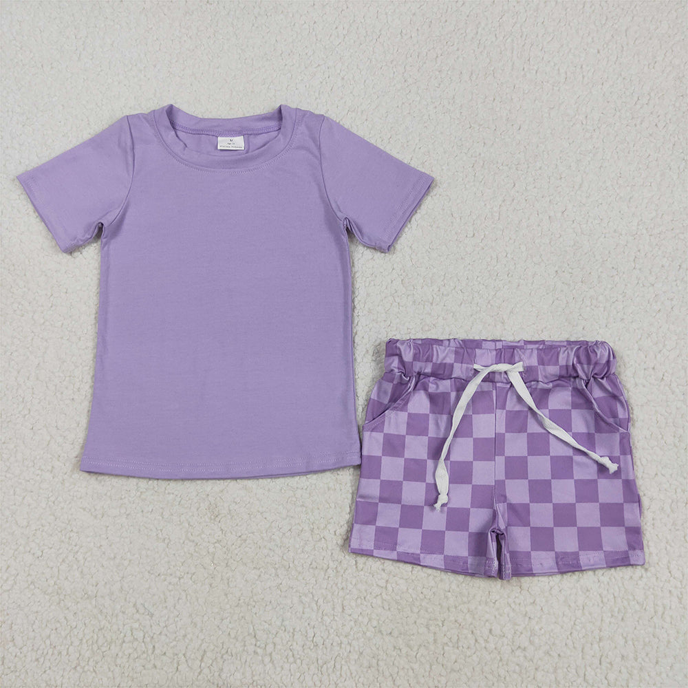 GSSO2524 Baby Girls Lavender Short Sleeves Top Plaid Short Set   D 4.21