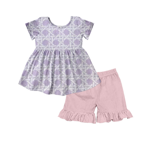 presale GSSO2529 Purple and white pattern short-sleeved pink shorts set D 3.29