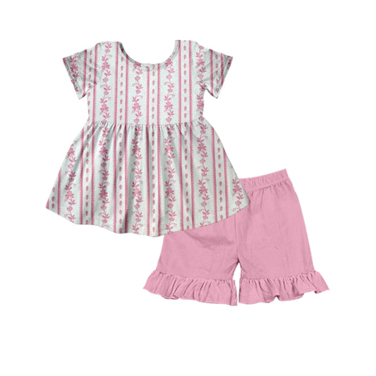 presale GSSO2530 White short-sleeved pink shorts suit with floral stripes D 3.29