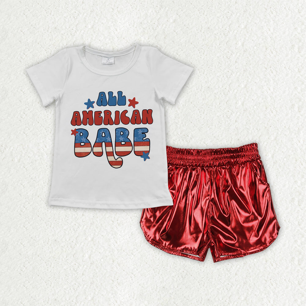 GSSO2546 Baby Girls American Babe Tops Red Leather Shorts Clothes Sets  D 4.3
