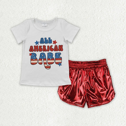 GSSO2546 Baby Girls American Babe Tops Red Leather Shorts Clothes Sets D 4.3