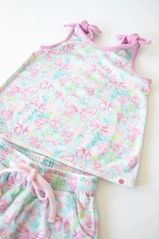 presale GSSO2550 Baby Girls Pink Sleeveless Bows Floral Top Pockets Short Set D 4.3