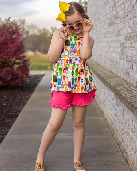presale GSSO2552  Baby Girls Sleeveless Popsicle Tunic Pink Ruffle Short Set  D 4.3
