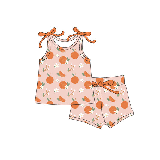 presale GSSO2563  Baby Girls Strap Oranges Flowers Top Short Summer Set D 4.8