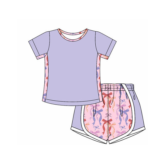 presale GSSO2567 Baby Girls Lavender Short Sleeves Top Colorful Bows Shorts Set D 4.8