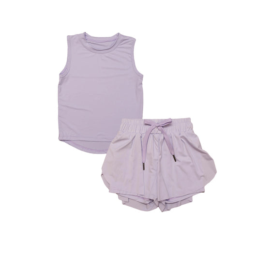 presale GSSO2571 Baby Girls Lavender Sleeveless Top Skort Yoga Set  D 4.8