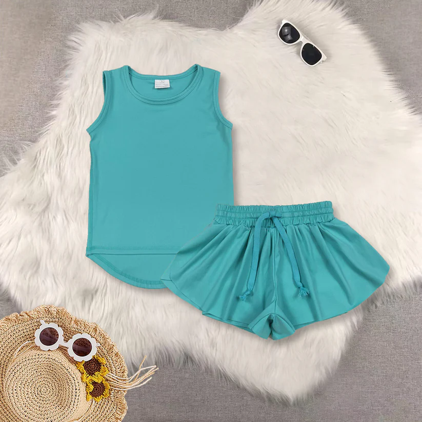Match Baby Girls Sleeveless Colorful Yoga Vests Top Ruffle Shorts Set D 6.3