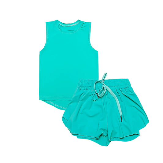 presale GSSO2572  Baby Girls Aqua Sleeveless Top Skort Yoga Set D 4.8