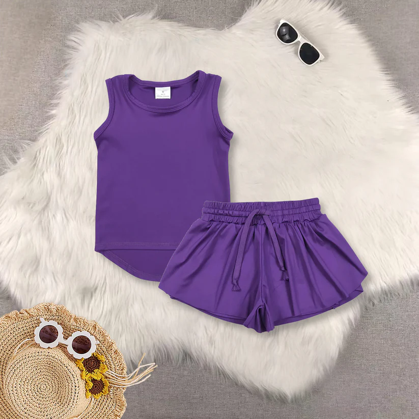Match Baby Girls Sleeveless Colorful Yoga Vests Top Ruffle Shorts Set D 6.3