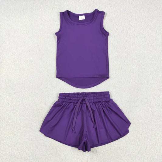 GSSO2573  Baby Girls Purple Sleeveless Top Skort Yoga Set  D 7.7