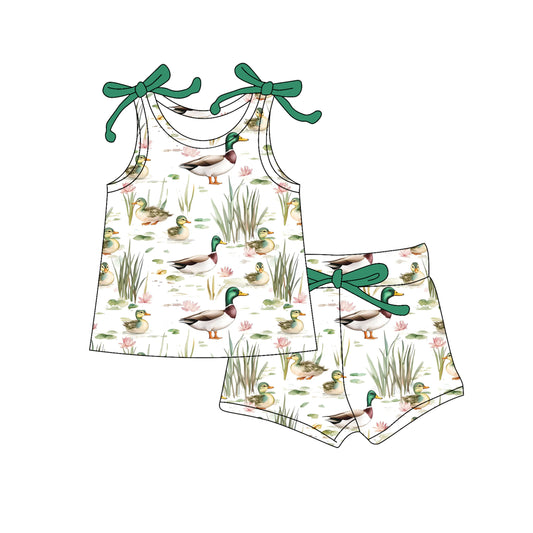 presale GSSO2575  Baby Girls Green Bows Sleeveless Ducks Top Short Set D 4.9