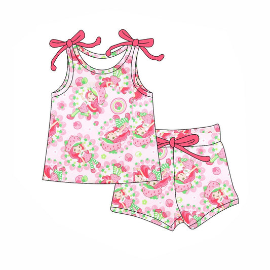 presale GSSO2581 Baby Girls Pink Sleeveless Strawberry Dolls Top Short Set D 4.11