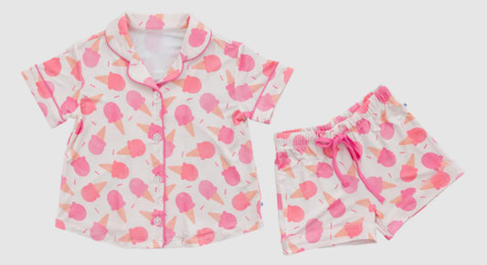 presale GSSO2602 Baby Girls Short Sleeves Peach Ice Cream Butter Top Short Pajamas Set  D 4.19