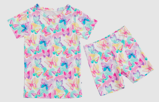 presale GSSO2603 Baby Girls Short Sleeves Colorful Butterfly Top Short Pajamas Set D 4.19