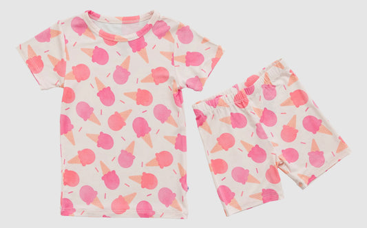 presale GSSO2604  Baby Girls Short Sleeves Peach Ice Cream Top Short Pajamas Set D 4.19