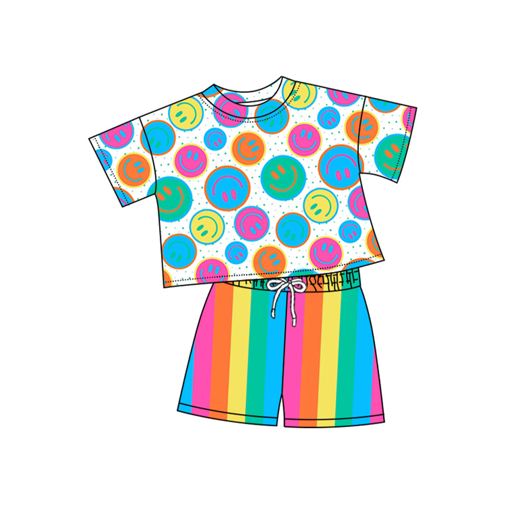 GSSO2609 Baby Girls Short Sleeves Colorful Smiles Top Short Pajamas Set D 5.22