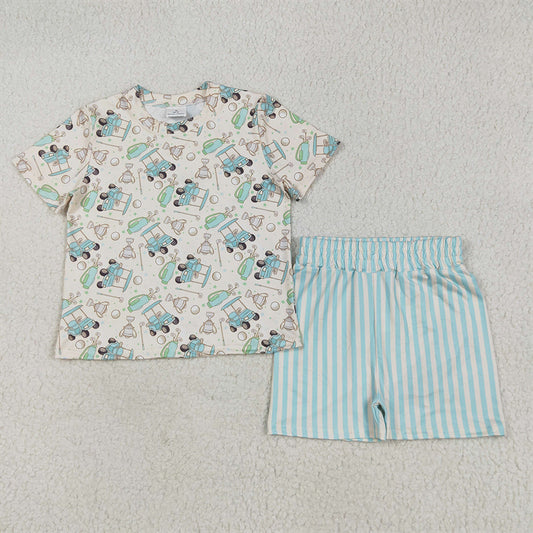 GSSO2614 Baby Girls Short Sleeves Golf Top Blue Stripes Short Pajamas Set D 5.22