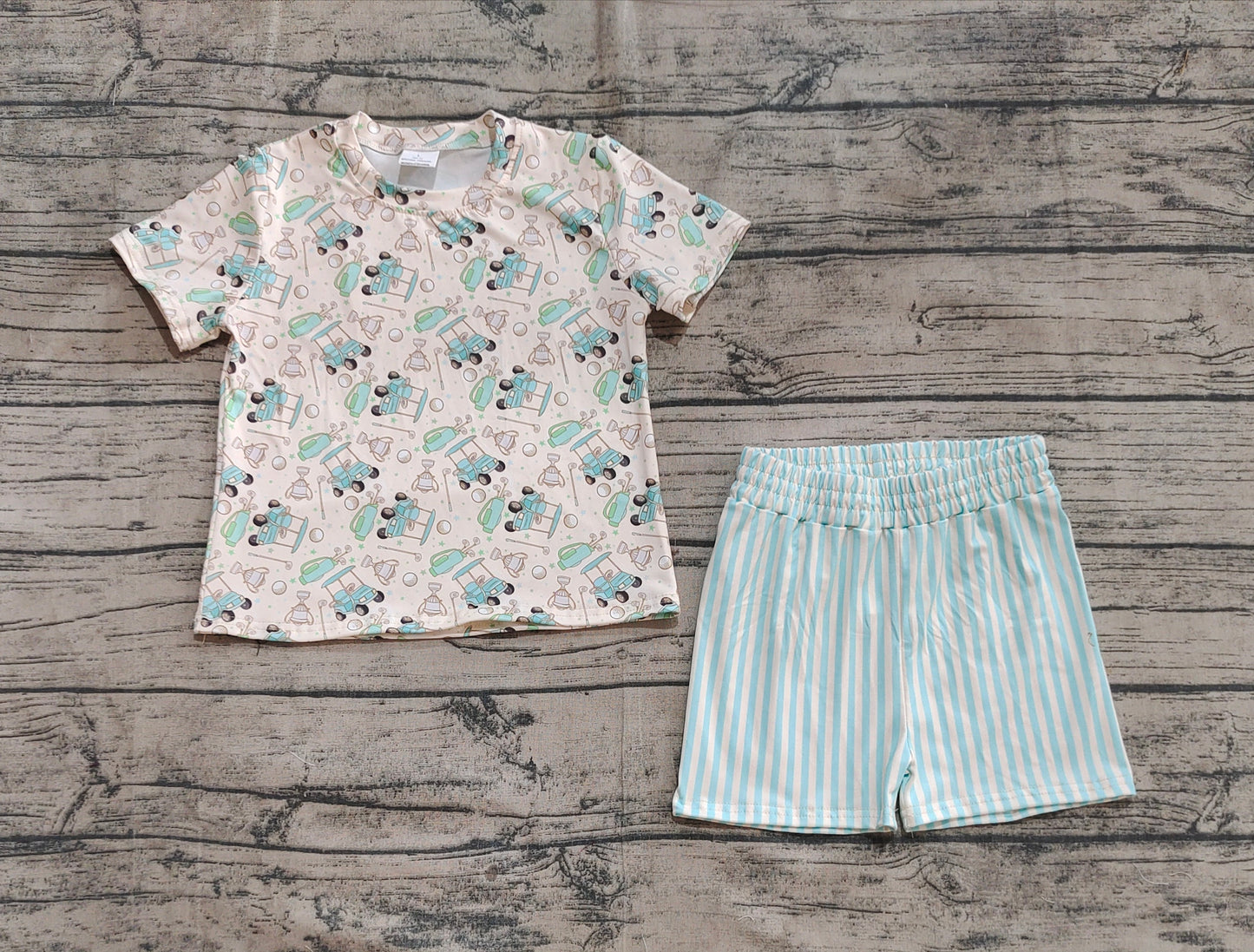 GSSO2614 Baby Girls Short Sleeves Golf Top Blue Stripes Short Pajamas Set D 5.22