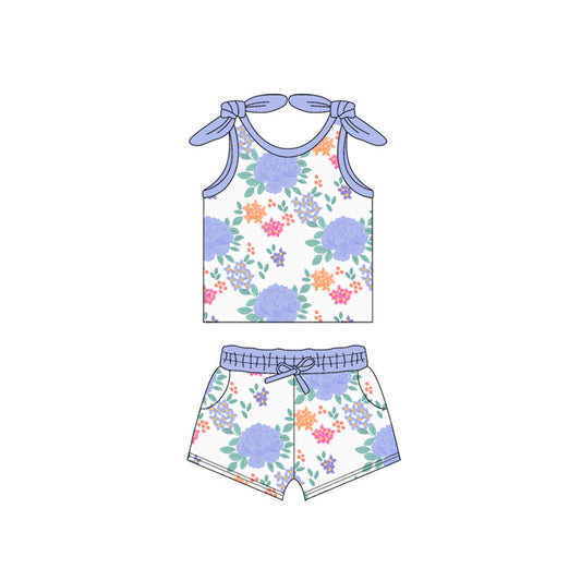 presale GSSO2652 Baby Girls Sleeveless Lavender Flowers Vest Top Pockets Short Sets D 5.27