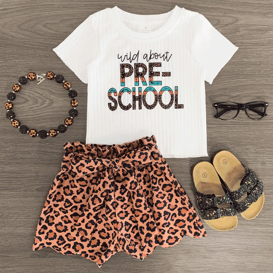 presale GSSO2655 Baby Girls Short Sleeves Pre-school Top Leopard Short Sets D 5.27