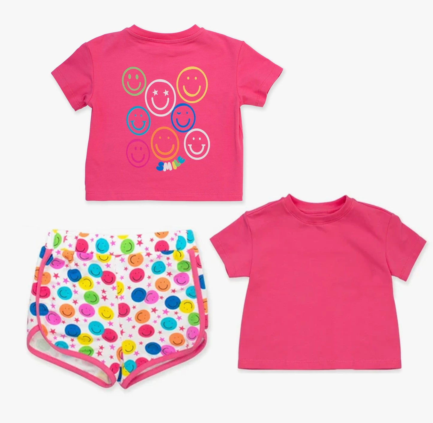 presale GSSO2671 Baby Girls Hot Pink Short Sleeves Smiles Top Shorts Set  D 6.4
