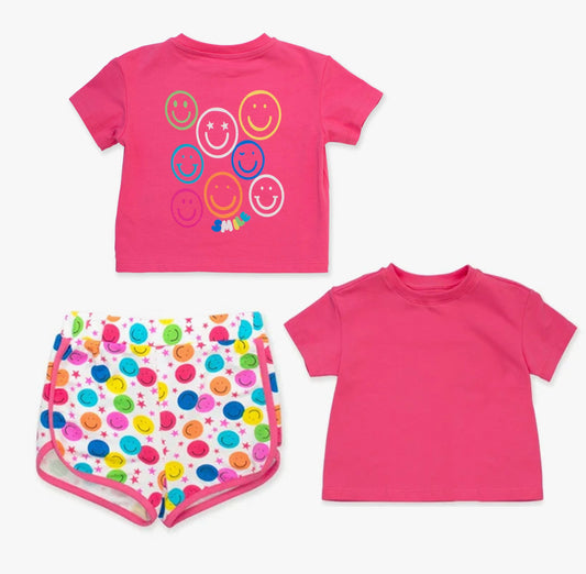 presale GSSO2671 Baby Girls Hot Pink Short Sleeves Smiles Top Shorts Set D 6.4