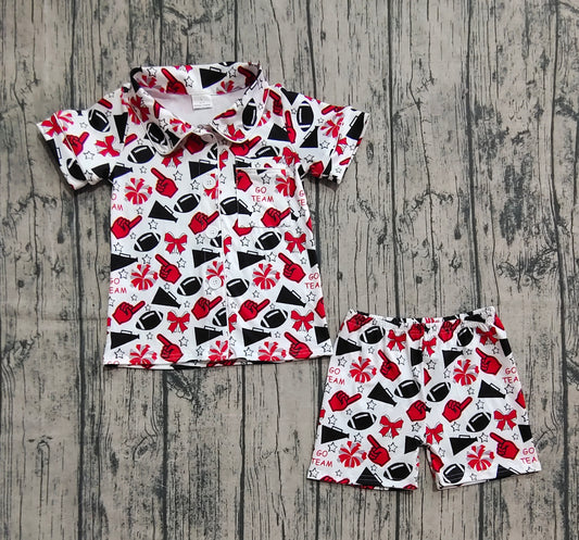 presale GSSO2674 Baby Girls Shot Sleeves Team Black Stars Football Button Top Short Pajamas Set  D 8.5