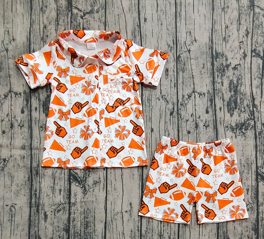 presale GSSO2676 Baby Girls Shot Sleeves Team Yellow Football Button Top Short Pajamas Set  D 8.5