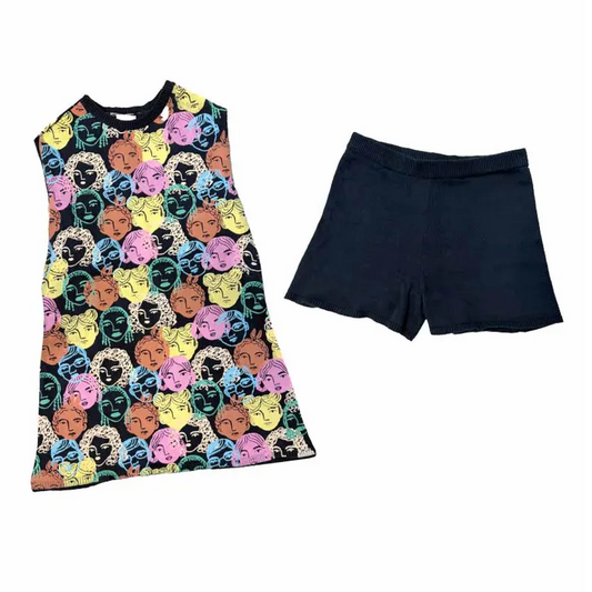 presale GSSO2682 Baby Girls Sleeveless Colorful Girls Smiles Tunic Navy Short Set D 6.11