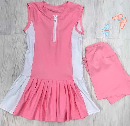 presale GSSO2687 Baby Girls Pink Sleeveless Zipper Tunic Shorts Yoga Active Set   D 6.23