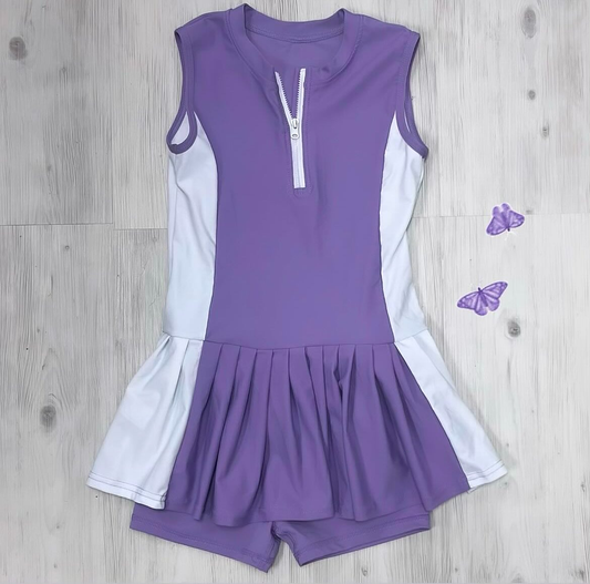 presale GSSO2688  Baby Girls Purple Sleeveless Zipper Tunic Shorts Yoga Active Set D 6.23