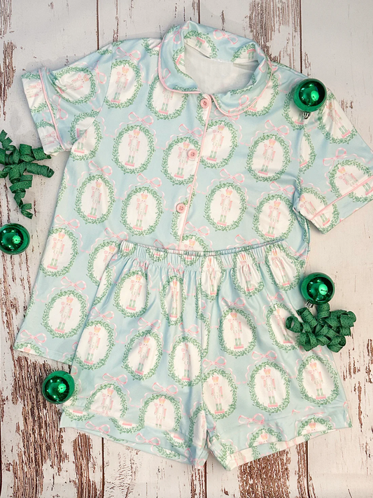 presale GSSO2705 Baby Girls Bows Soldiers Checked Button Top Shorts Christmas Pajamas Sets D 917