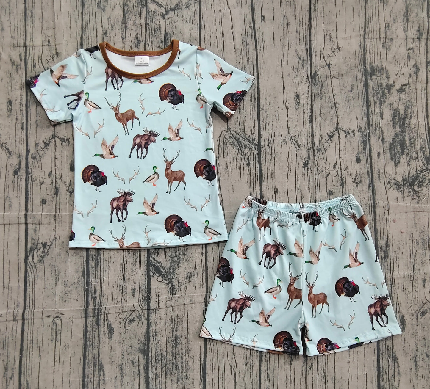 GSSO2709 Baby Girls Turkey Deer Ducks Top Shorts Hunting Pajamas Sets  D 1204