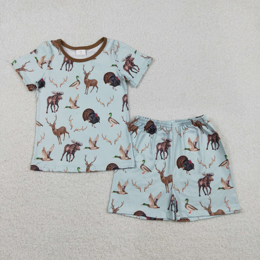 GSSO2709 Baby Girls Turkey Deer Ducks Top Shorts Hunting Pajamas Sets D 1204