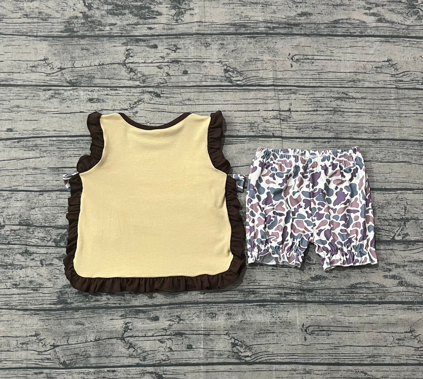 GSSO2730 Embroidery Jesus Love Me Camo Bows Baby Girls Top Ruffle Shorts Clothes Sets  D 1206