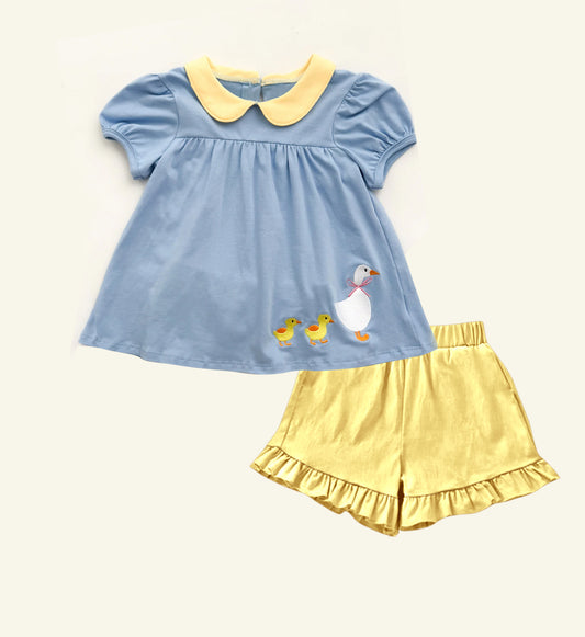 presale GSSO2733 Baby Girls Ducks Goose Collar Tunic Ruffle Shorts Clothes Sets D 1008